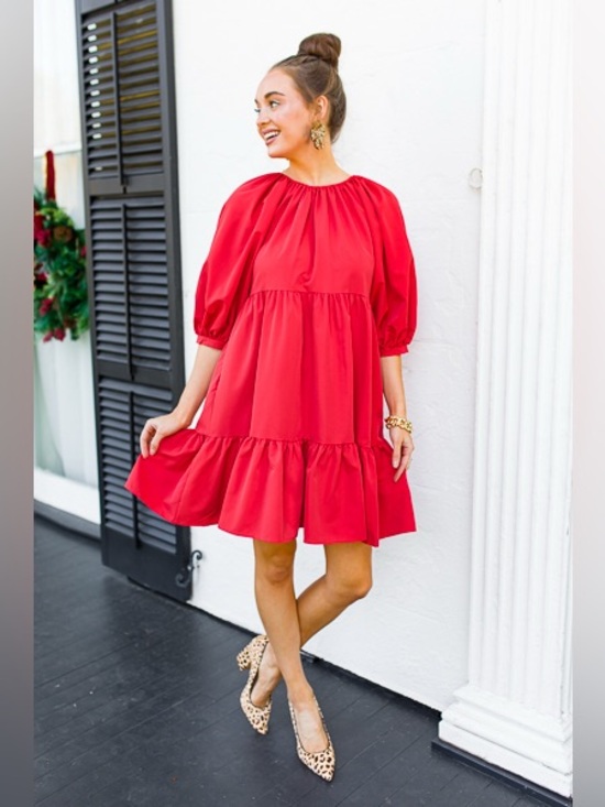 Magnolia Dresses & Skirts - Sweet Magnolia Red Puff-Sleeve Tiered Dress with Bows in back, size XL